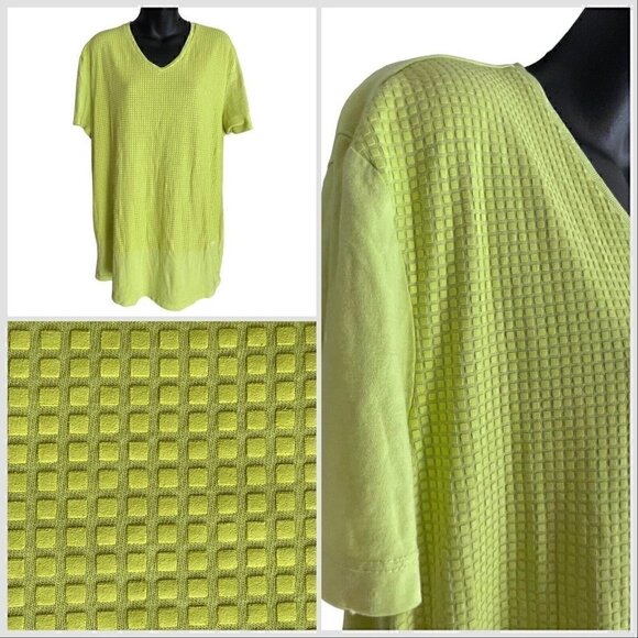VTG 90s CK1 V-Neck Short Sleeve Shirt Raised Mini Square Front Green Men’s L - Picture 1 of 11